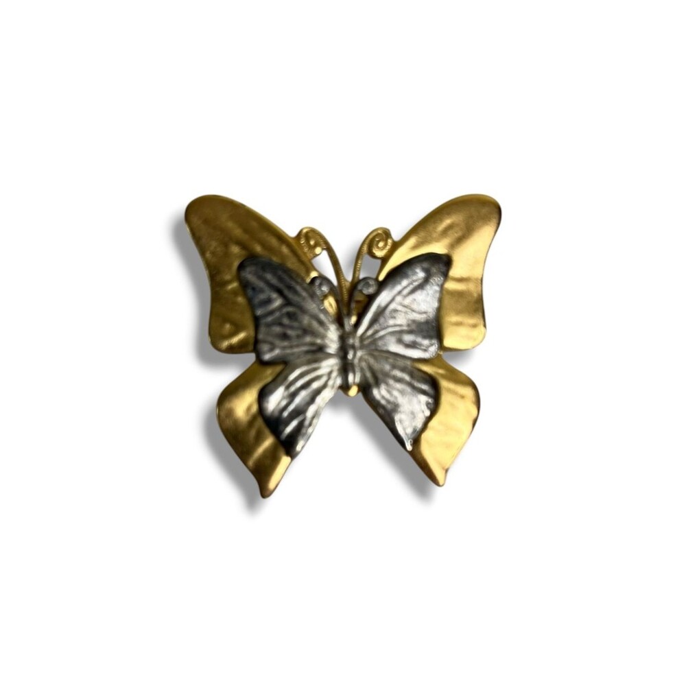 Vintage Premier Design Silver Gold Two Tone Butterfly Brooch Pin 1.5" x 1.5"